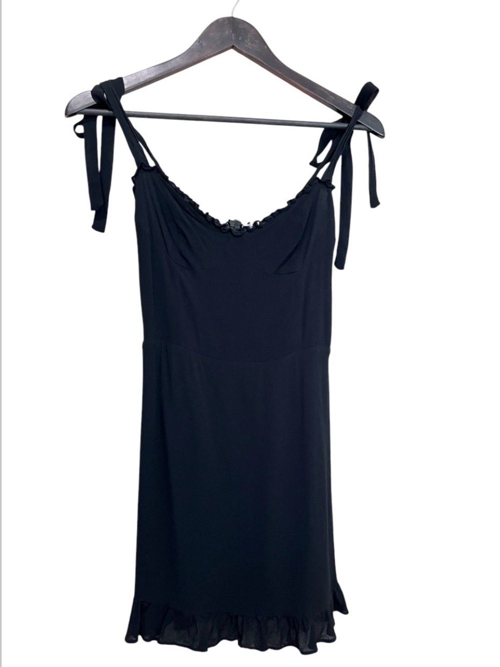 Reformation Christine Dress - Black Tie-Shoulder Ruffle Mini Dress - Picture 2 of 14